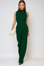 Women's Sleeveless Wide Leg Jumpsuit with Mock Neck and Tailored Waist 1