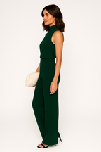 Women's Sleeveless Wide Leg Jumpsuit with Mock Neck and Tailored Waist 2