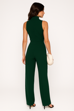 Women's Sleeveless Wide Leg Jumpsuit with Mock Neck and Tailored Waist 3