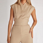 Women's Sleeveless Wrap Jumpsuit with Waist Tie 1