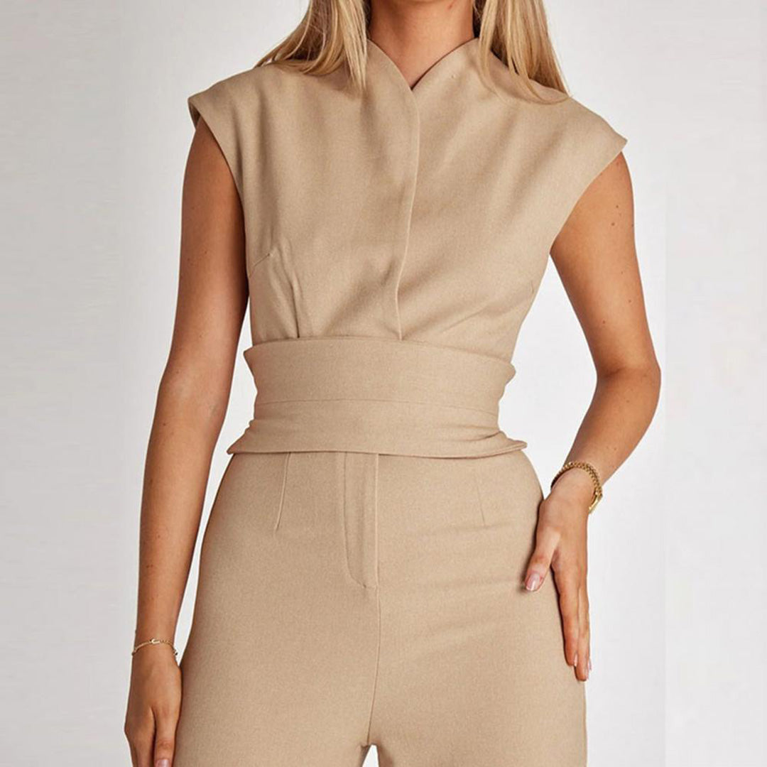 Women's Sleeveless Wrap Jumpsuit with Waist Tie 1