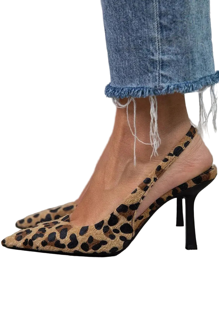 Women's Slingback Pointed Toe Heels with Leopard Print Pattern 1