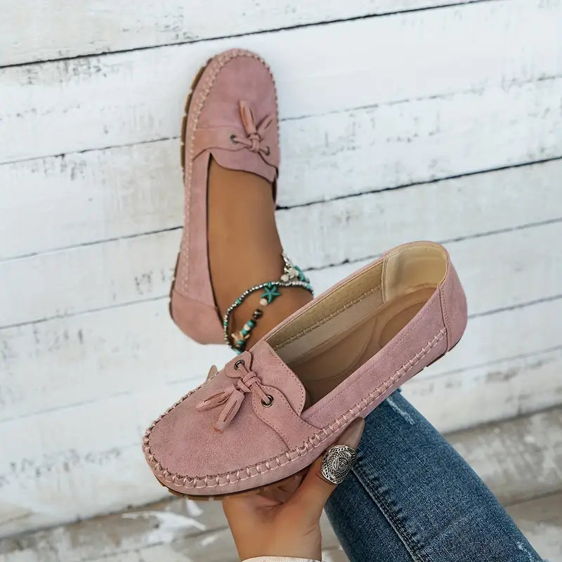 Women's Slip-On Flat Loafers with Bow Detail and Moccasin Stitching 10