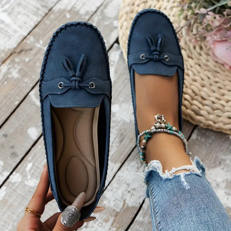 Women's Slip-On Flat Loafers with Bow Detail and Moccasin Stitching 4