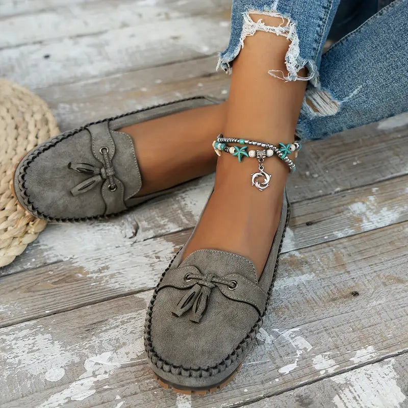 Women's Slip-On Flat Loafers with Bow Detail and Moccasin Stitching 5