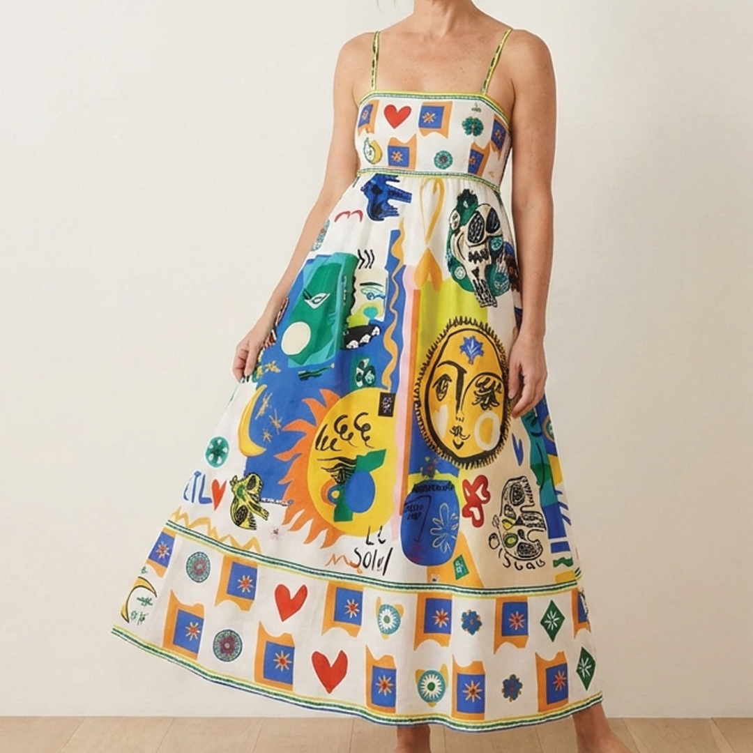 Women's Square Neck Midi Dress with Abstract Print 1