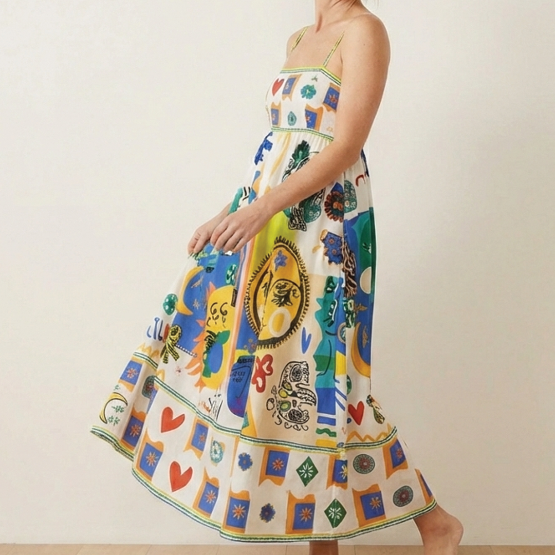 Women's Square Neck Midi Dress with Abstract Print 2