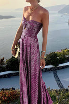 Women's Strapless A-Line Evening Gown with Pleated Metallic Finish 10