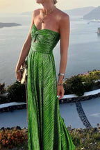 Women's Strapless A-Line Evening Gown with Pleated Metallic Finish 11