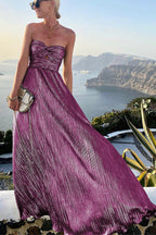 Women's Strapless A-Line Evening Gown with Pleated Metallic Finish 12