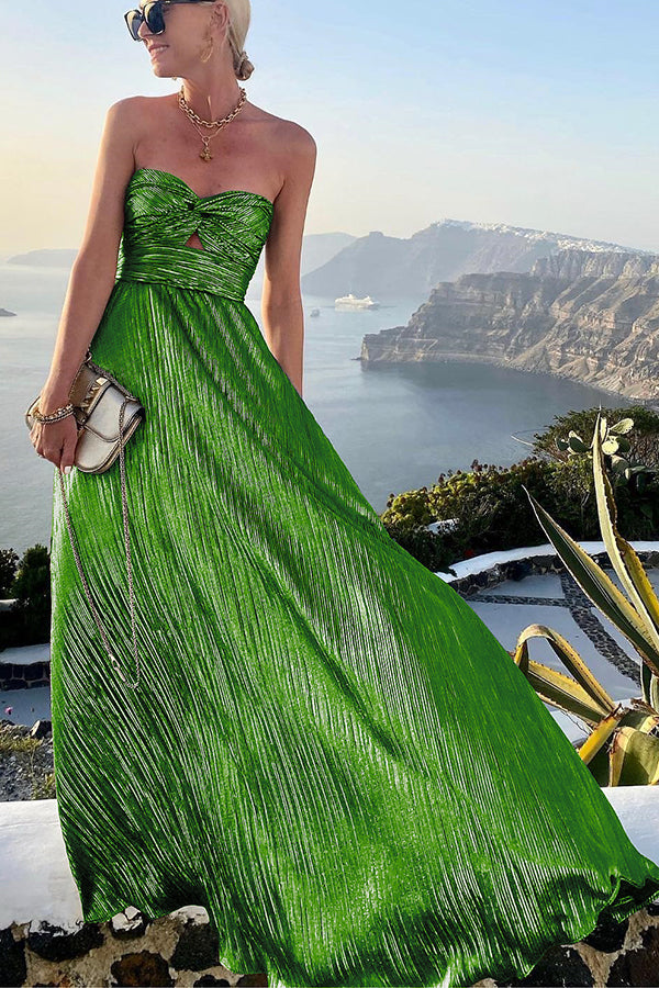 Women's Strapless A-Line Evening Gown with Pleated Metallic Finish 13