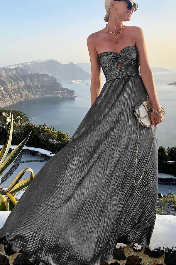 Women's Strapless A-Line Evening Gown with Pleated Metallic Finish 2