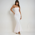 Women's Strapless Maxi Dress with Embroidered Details and Corset Bodice 1