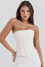 Women's Strapless Maxi Dress with Embroidered Details and Corset Bodice 3