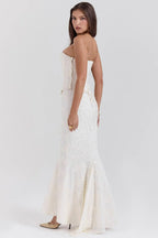 Women's Strapless Maxi Dress with Embroidered Details and Corset Bodice 4