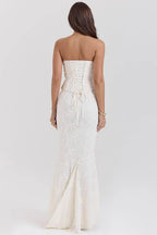 Women's Strapless Maxi Dress with Embroidered Details and Corset Bodice 5