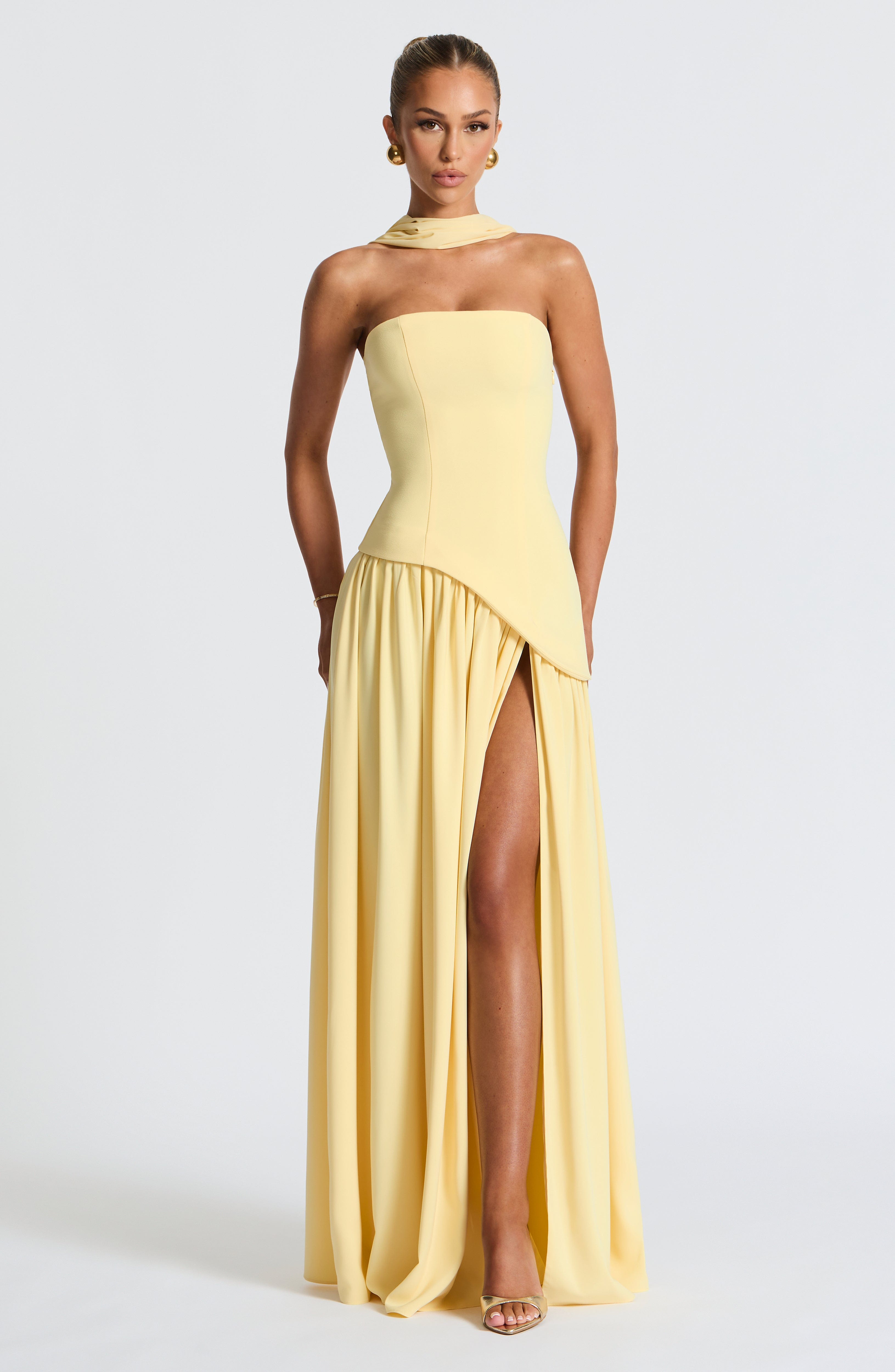 Women's Strapless Maxi Dress with Front Slit 1