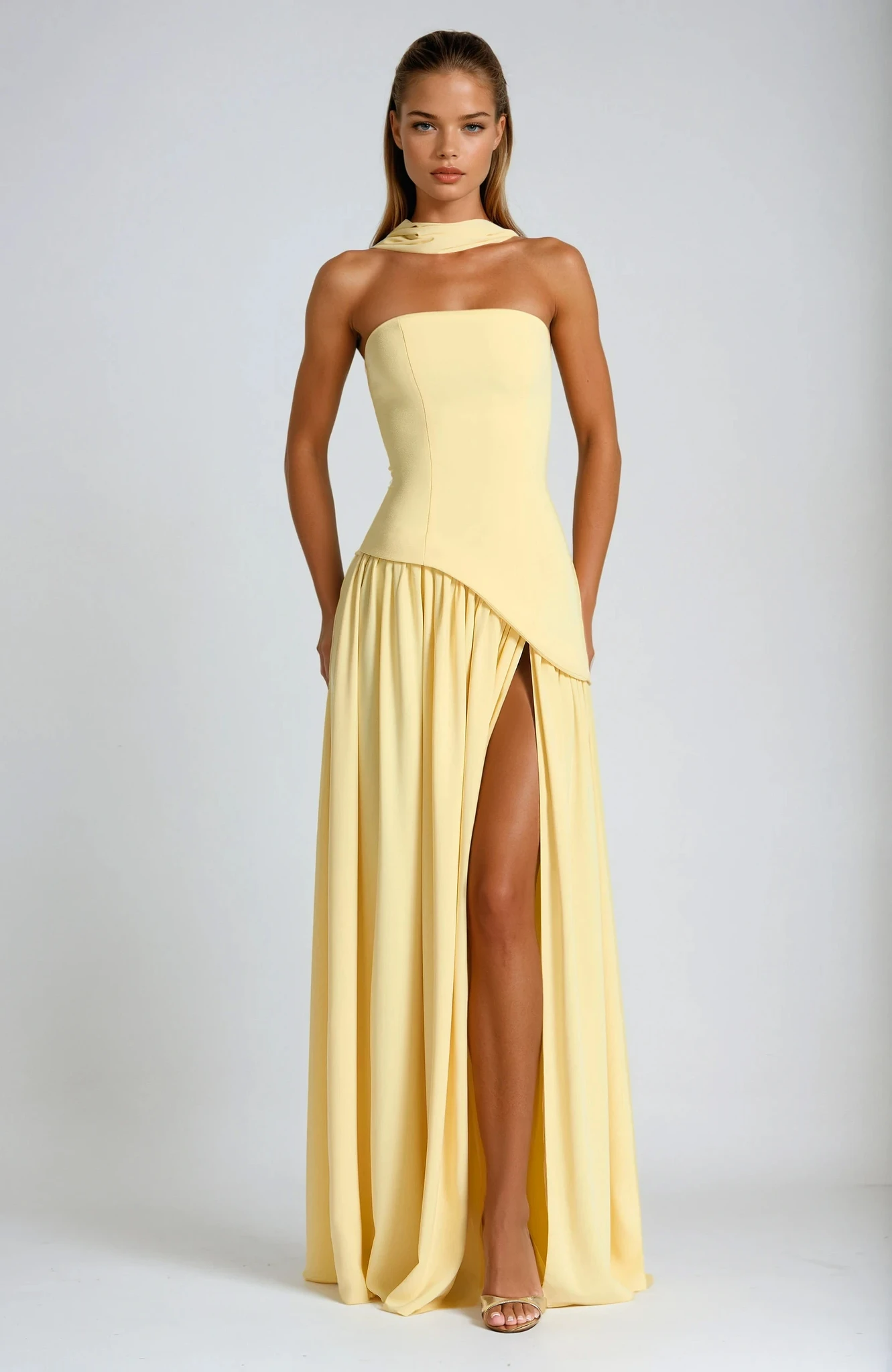 Women's Strapless Maxi Dress with Front Slit 2