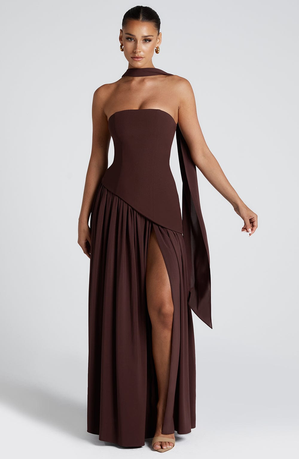 Women's Strapless Maxi Dress with Front Slit 6