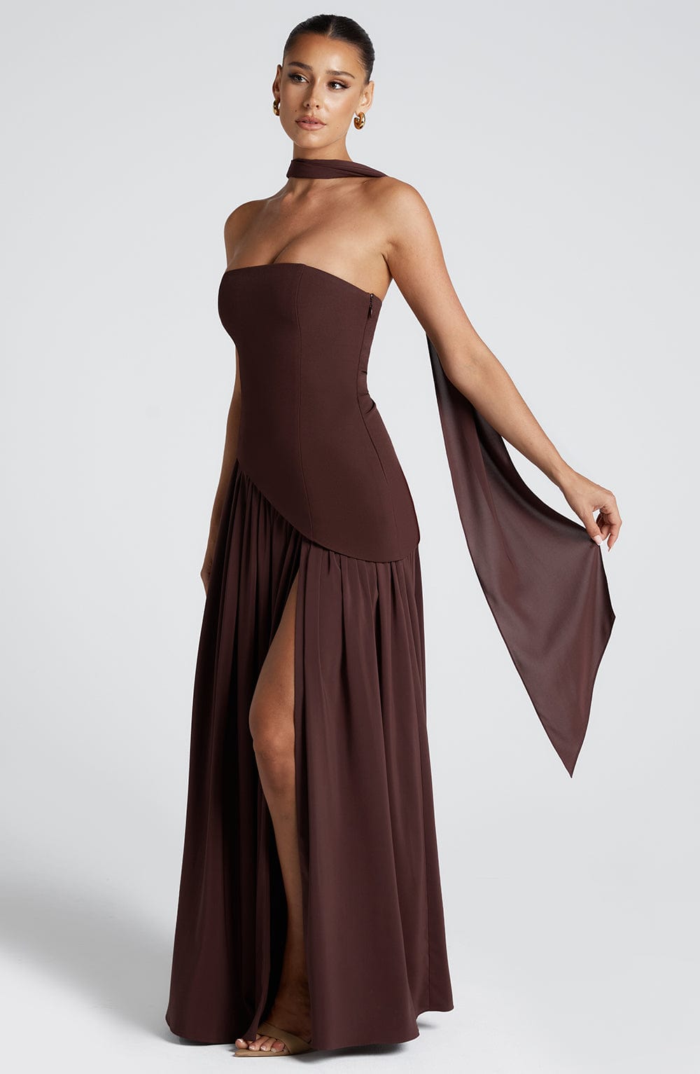 Women's Strapless Maxi Dress with Front Slit 7