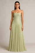 Women's Strapless Maxi Dress with Pleated Skirt 1