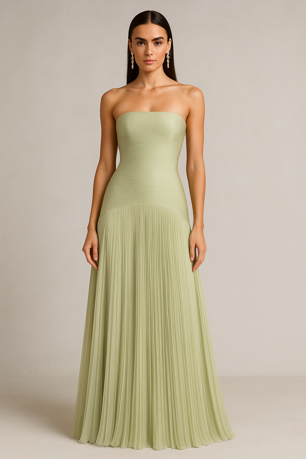 Women's Strapless Maxi Dress with Pleated Skirt 1