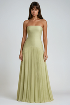 Women's Strapless Maxi Dress with Pleated Skirt 2