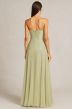 Women's Strapless Maxi Dress with Pleated Skirt 3