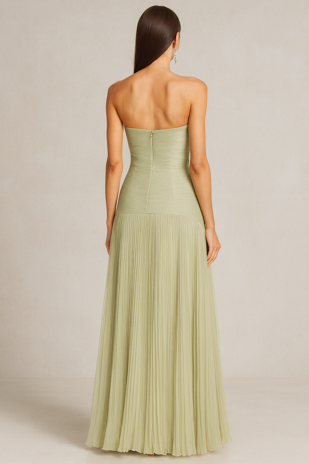 Women's Strapless Maxi Dress with Pleated Skirt 3