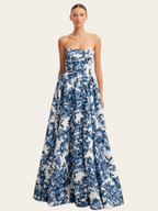 Women's Strapless Maxi Dress with Straight Neckline 1