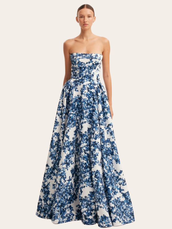 Women's Strapless Maxi Dress with Straight Neckline 1