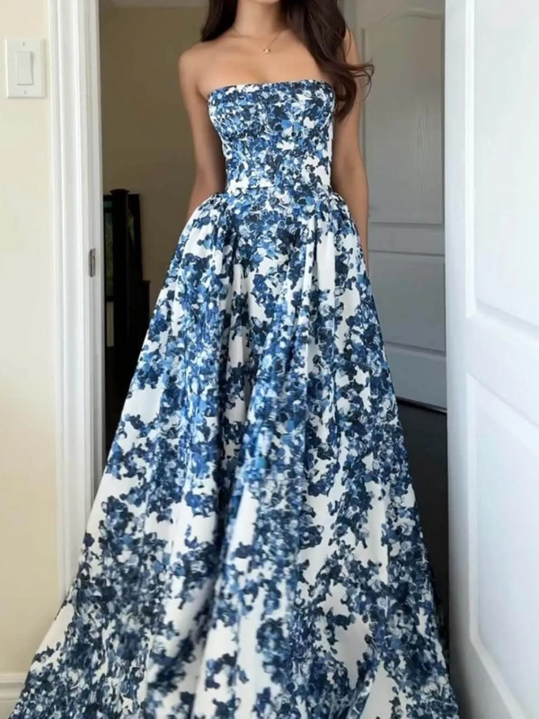 Women's Strapless Maxi Dress with Straight Neckline 4