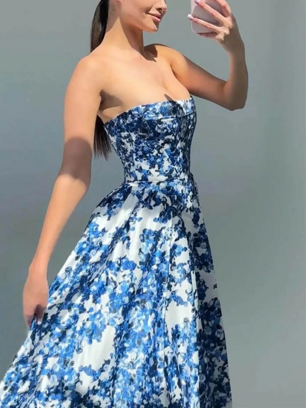 Women's Strapless Maxi Dress with Straight Neckline 5