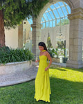 Women's Strapless Pleated Maxi Dress in Yellow 1