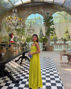 Women's Strapless Pleated Maxi Dress in Yellow 2