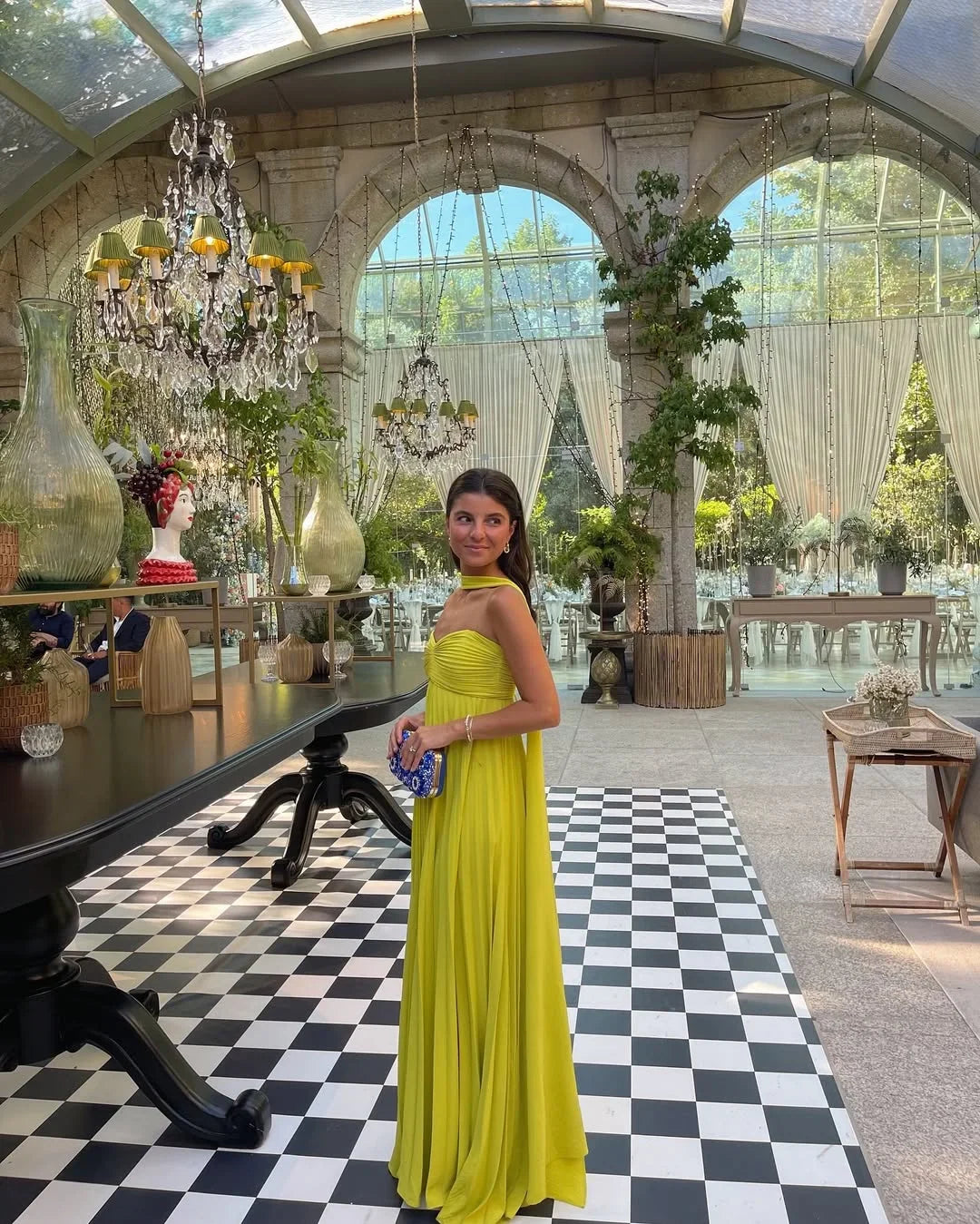 Women's Strapless Pleated Maxi Dress in Yellow 2