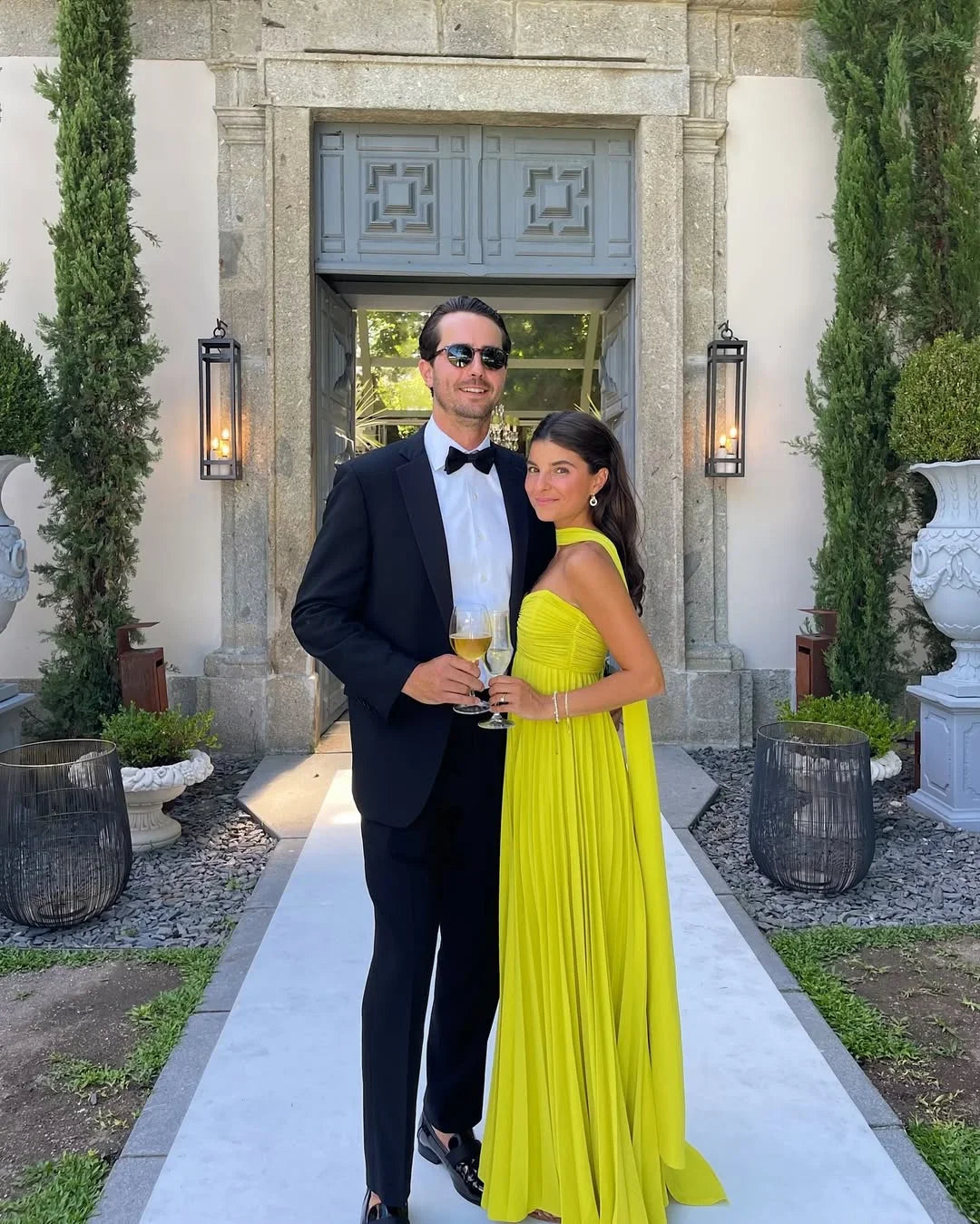 Women's Strapless Pleated Maxi Dress in Yellow 4
