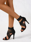Women's Strappy High Heel Pumps with Stiletto Heel and Back Zip 1