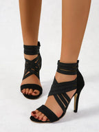 Women's Strappy High Heel Pumps with Stiletto Heel and Back Zip 2