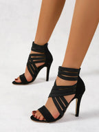 Women's Strappy High Heel Pumps with Stiletto Heel and Back Zip 3