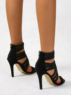 Women's Strappy High Heel Pumps with Stiletto Heel and Back Zip 4