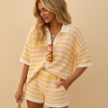 Women's Striped Button-Up Blouse and High-Waist Shorts Set 1