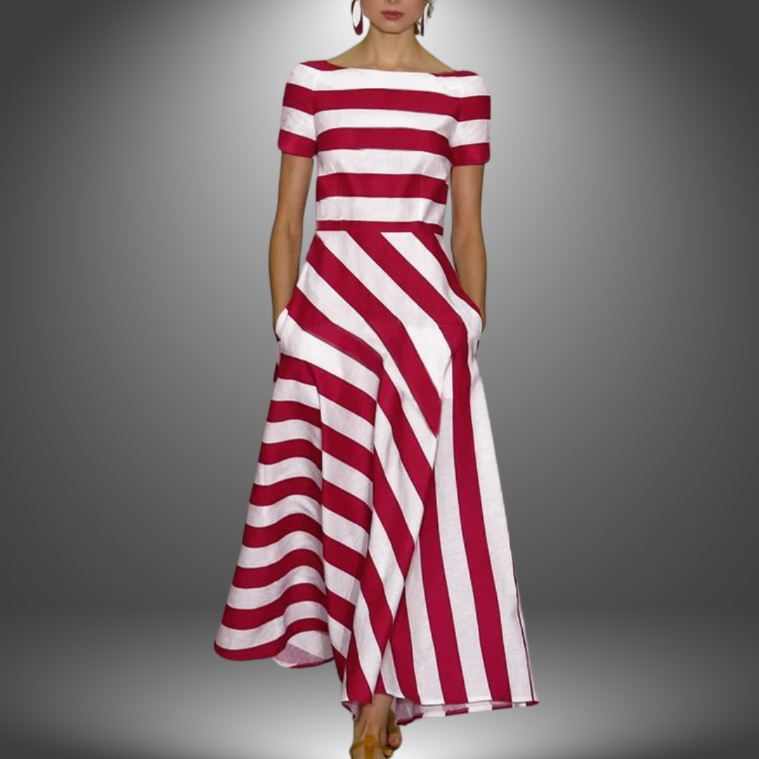 Women's Striped Maxi Dress with Side Pockets 1