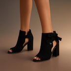 Women's Suede Block Heel Sandals with Ankle Bow Detail 4