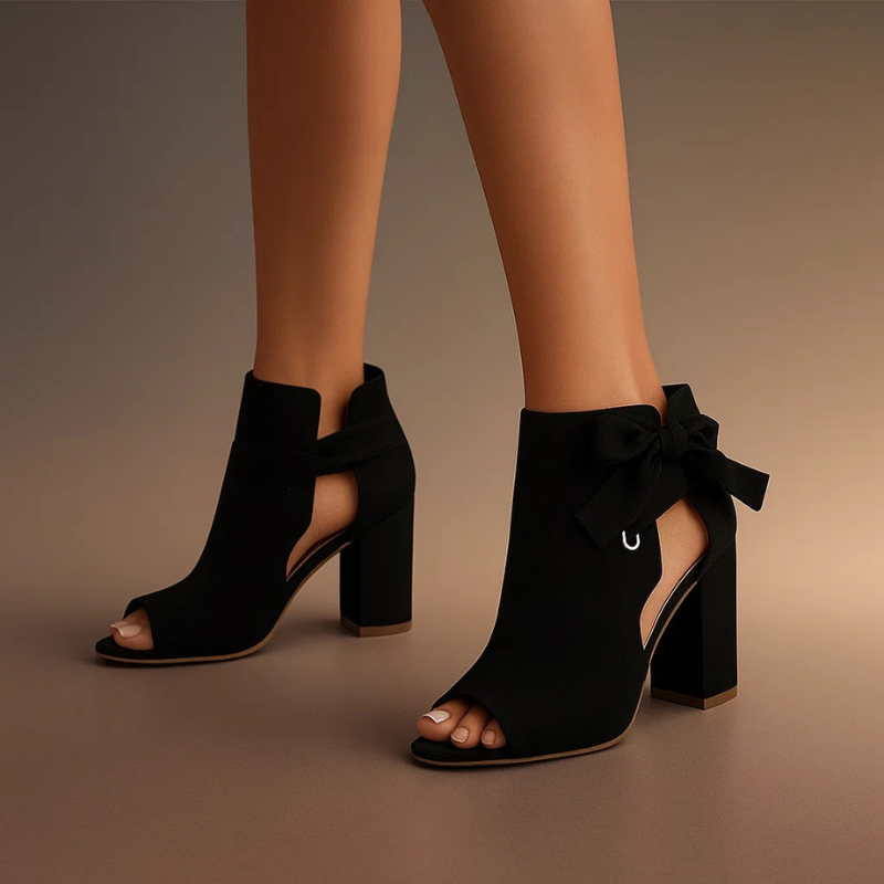 Women's Suede Block Heel Sandals with Ankle Bow Detail 4