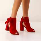 Women's Suede Block Heel Sandals with Ankle Bow Detail 5