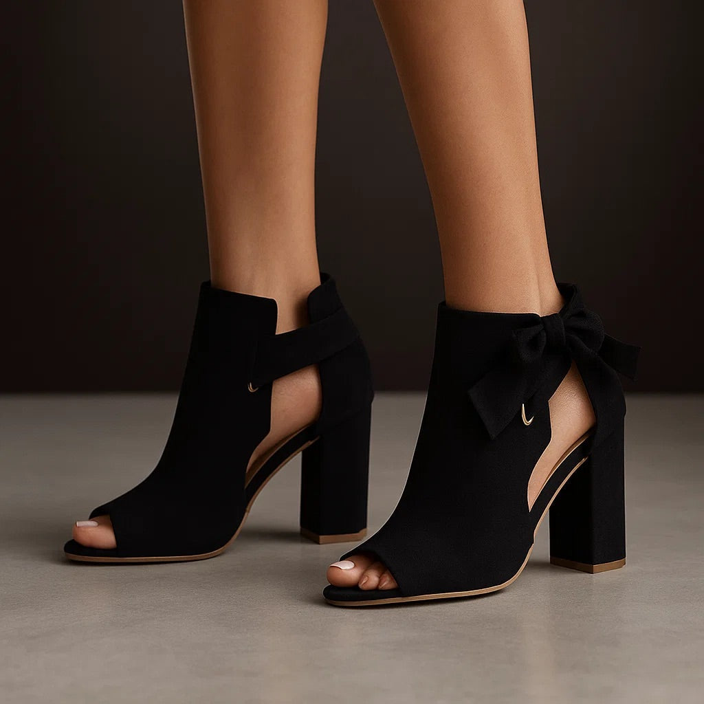 Women's Suede Block Heel Sandals with Ankle Bow Detail 6