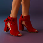 Women's Suede Block Heel Sandals with Ankle Bow Detail 7
