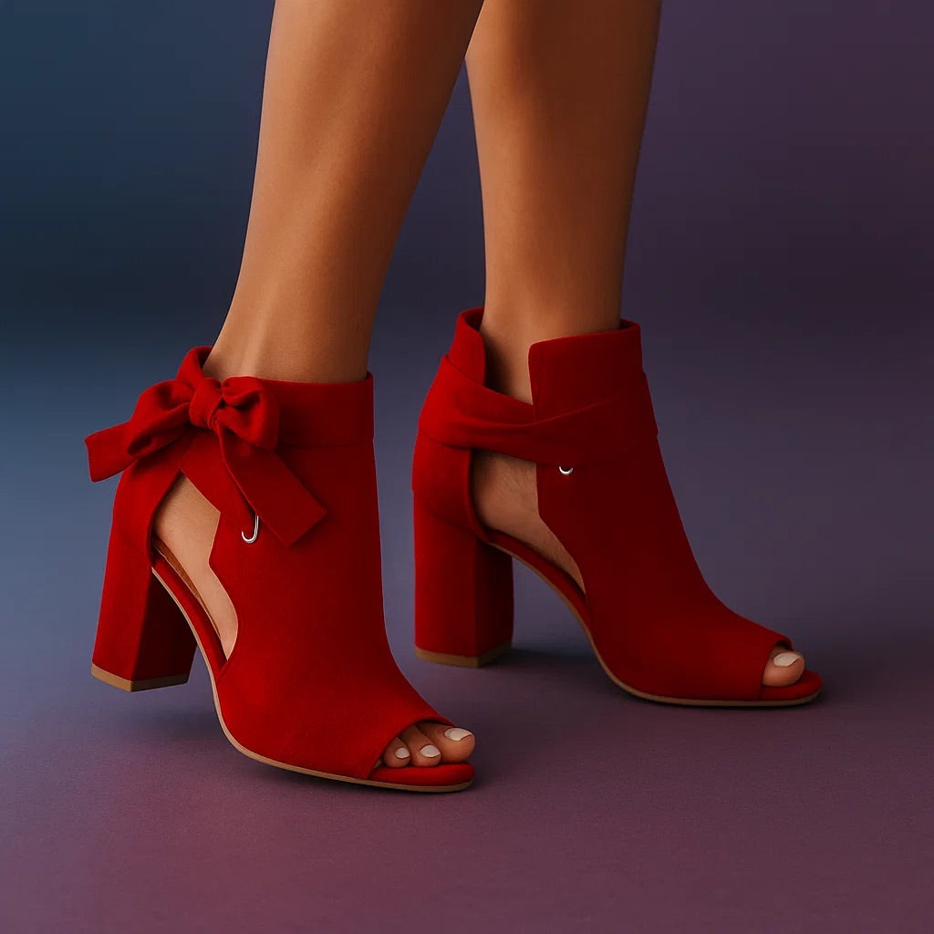 Women's Suede Block Heel Sandals with Ankle Bow Detail 7