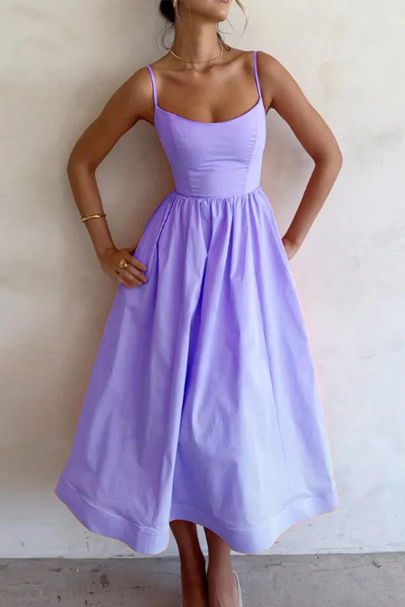 Women's Sweetheart Neckline Midi Dress with Spaghetti Straps 4